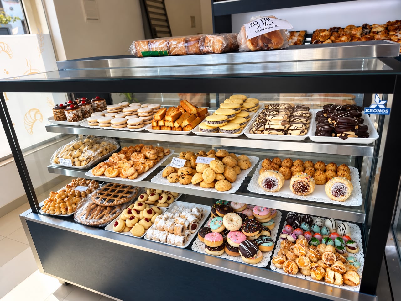 Vitrina de Del Castelar con masas, alfajores y productos dulces